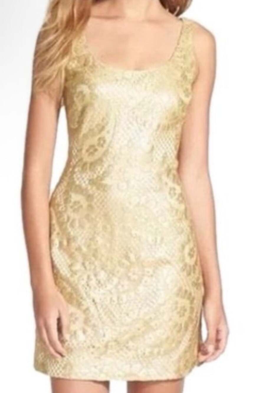 Vintage Lilly Pulitzer Gold Eaton Shift Paisley Lace Overlay Dress Sz 12 Gatsby